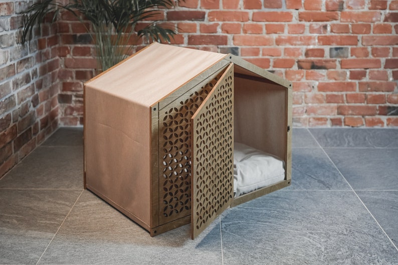Dog house CLOSED CIRCLE with DOORS, Pet Crate, Kennel, Furniture, Indoor, Barrel, Wooden, Bed, Cat, Puppy, Lounge, Modern, Luxury image 1