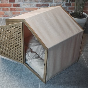 Dog house CLOSED CIRCLE with DOORS, Pet Crate, Kennel, Furniture, Indoor, Barrel, Wooden, Bed, Cat, Puppy, Lounge, Modern, Luxury image 6
