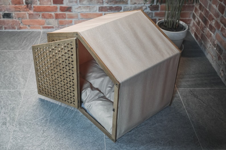 Dog house CLOSED CIRCLE with DOORS, Pet Crate, Kennel, Furniture, Indoor, Barrel, Wooden, Bed, Cat, Puppy, Lounge, Modern, Luxury image 6