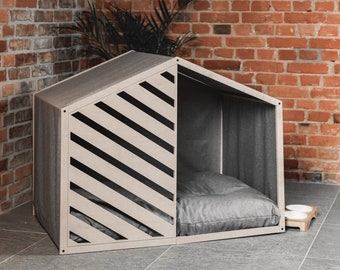 Casa para perros SEMI RAY, Caja para mascotas, Perrera, Muebles, Interior, Barril, Madera, Cama, Gato, Cachorro, Salón, Moderno, Lujo