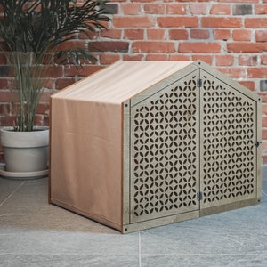 Dog house CLOSED CIRCLE with DOORS, Pet Crate, Kennel, Furniture, Indoor, Barrel, Wooden, Bed, Cat, Puppy, Lounge, Modern, Luxury image 2