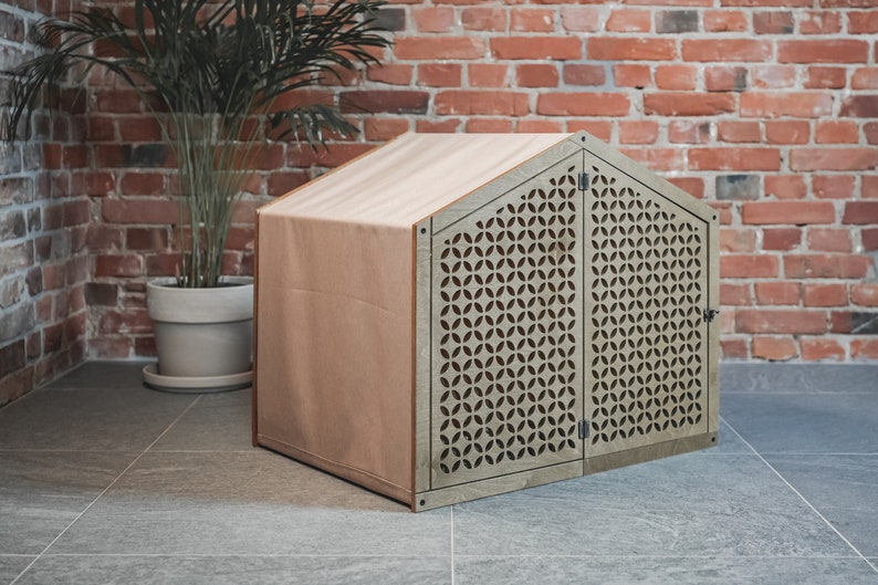 Dog house CLOSED CIRCLE with DOORS, Pet Crate, Kennel, Furniture, Indoor, Barrel, Wooden, Bed, Cat, Puppy, Lounge, Modern, Luxury image 2