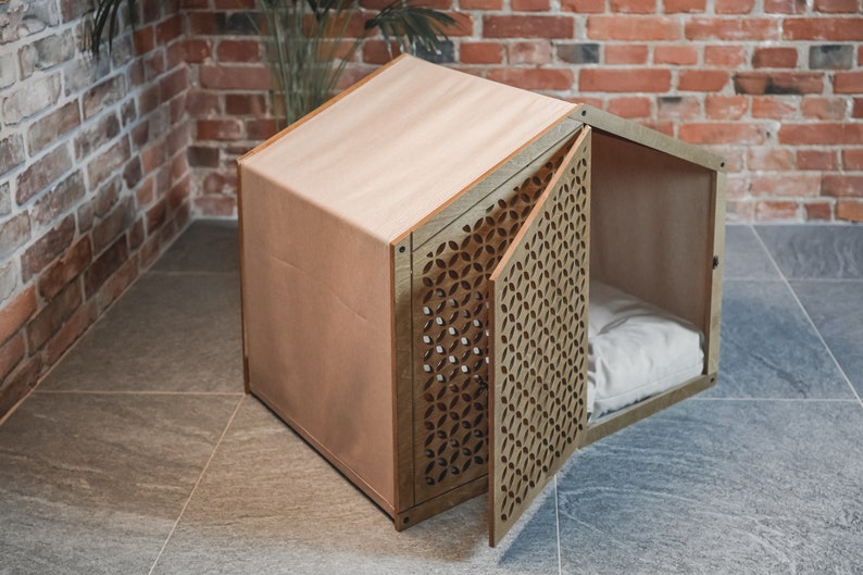 Dog house CLOSED CIRCLE with DOORS, Pet Crate, Kennel, Furniture, Indoor, Barrel, Wooden, Bed, Cat, Puppy, Lounge, Modern, Luxury image 8