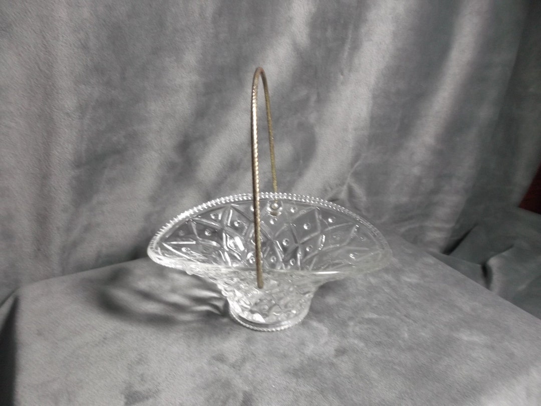 Vintage Avon Glass Basket With Metal Handle Etsy