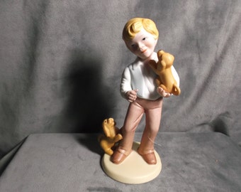 Vintage Avon "Best Friends" Porcelain Figurine 1981 Boy with Puppies