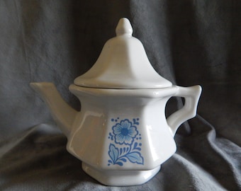 Vintage Avon Blue and White Single Serving Teapot or Candle Holder