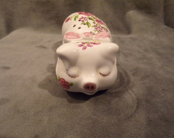 Vintage 1978 Porecelain Pig Air Freshener / Potpourri Holder--Exclusive Hand Decorated for Avon