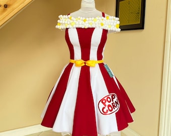 Retro Carnival Dress, Red and White Striped Handmade Outfit, Vintage Fair Party Wear