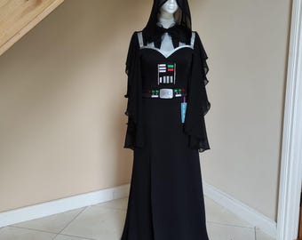 Dark Sci-Fi Inspired Black Gown Galactic Villain Style Costume Dress Handmade Cosplay Fantasy Outfit