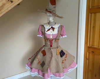 Scarecrow costume,Farm girl costume, Halloween burplan costume, country style dress.