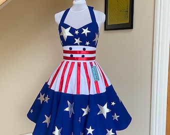 American Flag Pageant Dress, Patriotic Miss Outfit, 4th of July Star Stripe Dress