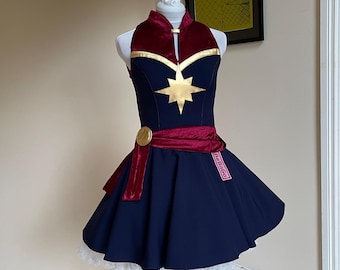 Star Hero Skater Dress | Navy Blue & Gold Costume, Handmade