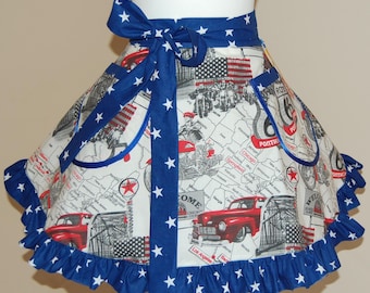 Apron with ruffles and pocket , waitress half apron One Standard size