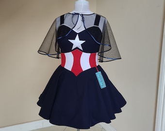 Cosplay  dress with glitter cape, patriotic style costume  , military style dress MADE TO MEASURE!!