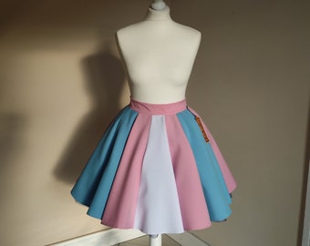 Transgender Pride Flag Circle Skirt, High Waisted Parade Skirt