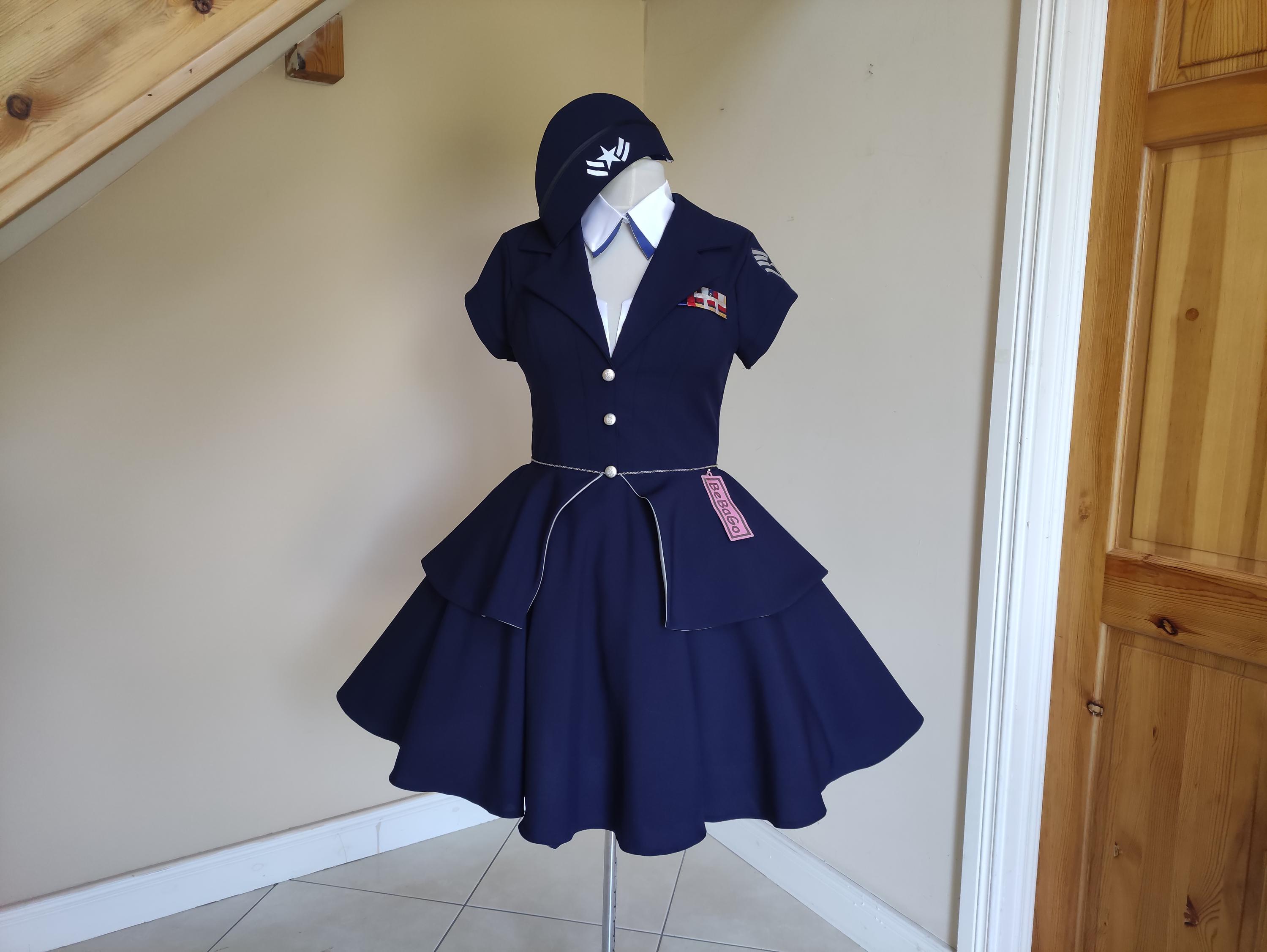 Rockabilly Military Lady Dress With Hat,militarily Side Cap , Air