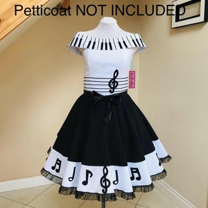 Rockabilly  style piano dress , full circle swing dress with music notes, retro style dress , music notes dress