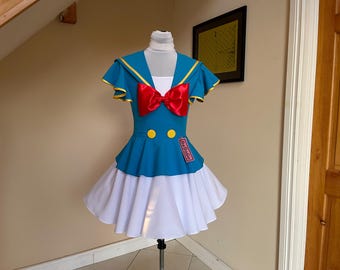 Sailor Duck Inspired Dress, Blue & White Cartoon Style Costume, with Bow , Theme Park Bound