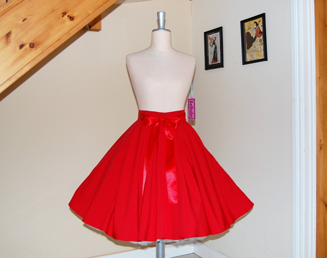 Red Full Circle Skirt, High Waisted Swing Skirt, Holiday Rockabilly ...