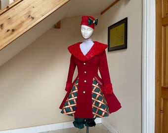 Christmas dress with a hat,  exclusive holiday outfit Mrs.Santa red dress