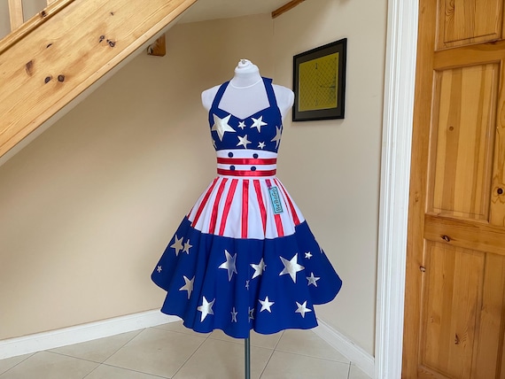 patriotic a-line dress Usa Flag Red White Blue Faux Sparkles America Patriotic Bling 4th Of July (Photo Of Glitter