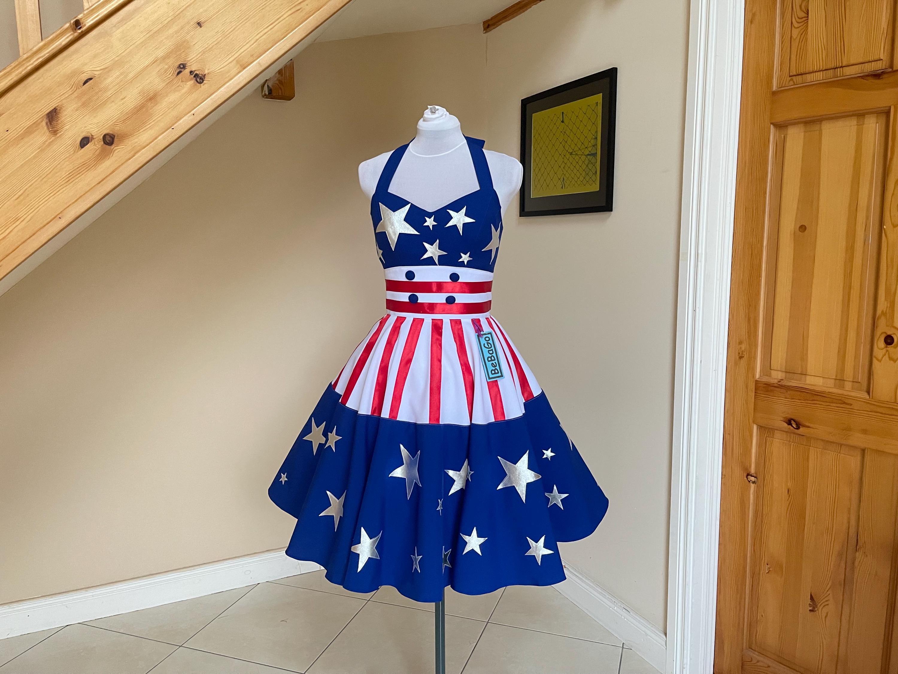 American Flag Pageant Dress, Patriotic Miss Outfit, 4th of July Star Stripe Dress American Flag Pageant Dress, Patriotic Miss Outfit, 4th of July Star Stripe Dress