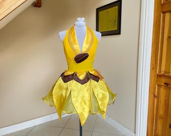 Iridescent yellow fairy cosplay dress,