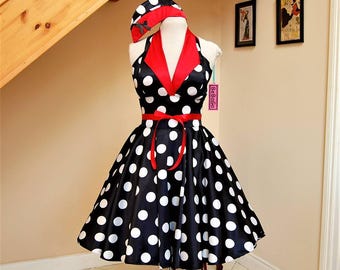 Robe pin-up - robe rockabilly à pois noir & blanc.