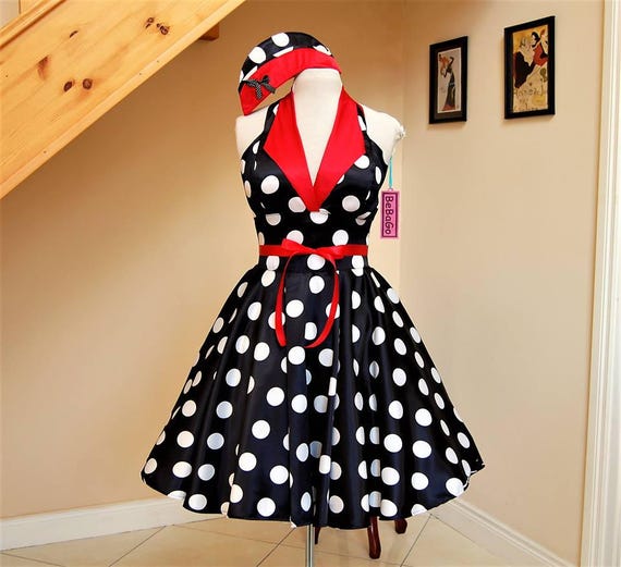 Pin up Dress Rockabilly Dress Polka Dots Black & White . 