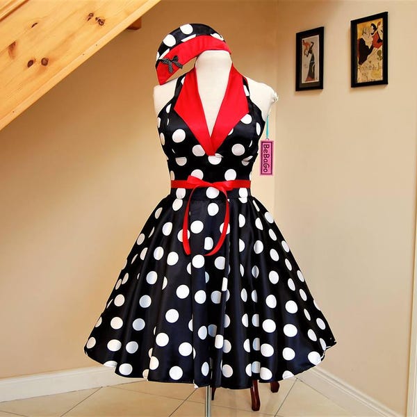 Robe pin-up - robe rockabilly à pois noir & blanc.