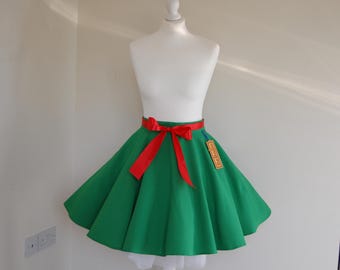 Green Circle Skirt, High Waisted Rockabilly Swing Skirt