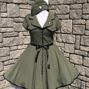 Military dress with hat,militarily side cap Rockabilly costume Pinup army dress