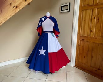 Texas Flag Skirt with Cape, Patriotic Costume