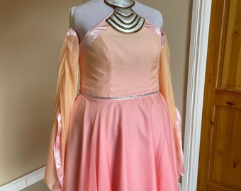 Iconic Sci-Fi Lake Princess Dress  Soft Pink Chiffon Gown with Draped Sleeves  Fantasy Costume
