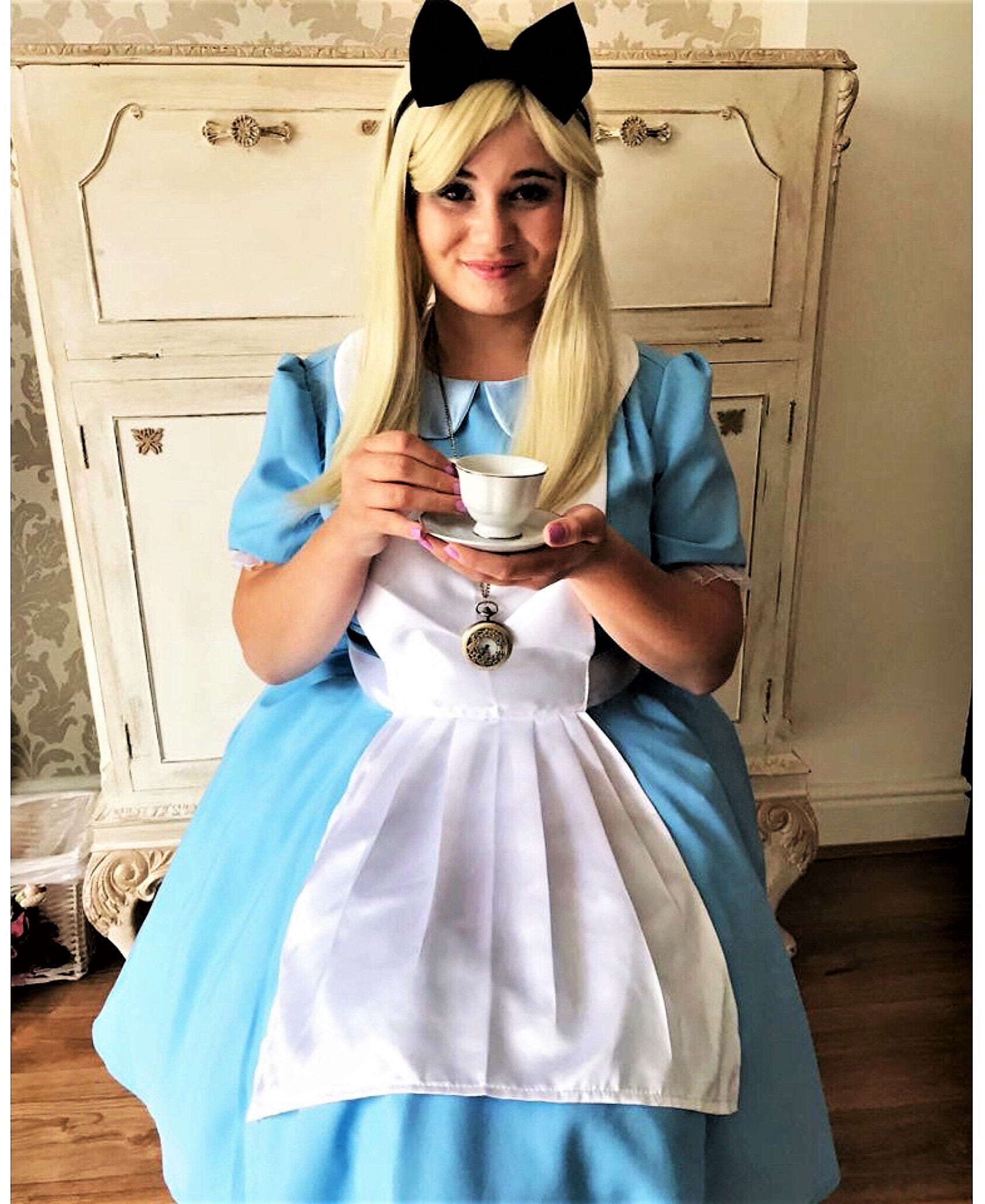 blue dress white apron costume Colonial Pioneer Prairie Girl Costume Dress Apron Bonnet Blue –  maidenlaneboutique main image 0