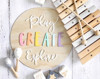 Playroom Wall Decor - Pastel Rainbow Kids Room Sign - Wooden playroom Art - Montessori Nursery Decor - Kids wall Hanging - Australian Made