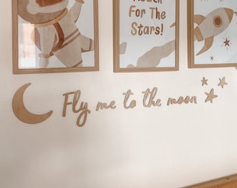 Fly me to the moon - Wooden Quote - Kids space decor - Space nursery - Children's art - Wood decor - space theme room - Space wall decals