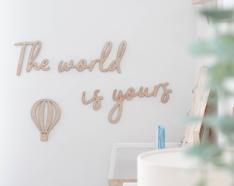 The World Is Yours - Neutral Baby Decor - Nursery Decor - Adventure Decor - Gender Neutral - Kids Door Sign - Hot Air Balloon Decor