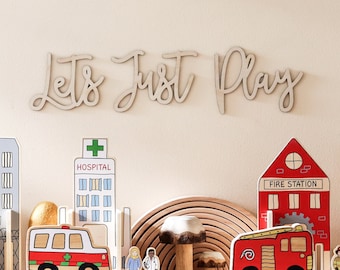 Lets Just Play Sign - Neutral Playroom Decor - Playroom Art - Wood Script - Playroom Decoration - Kids Room Decor - Gender Neutral Play