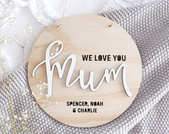 Wood Signs For Mothers Day - Mothers Day Gift - Gift For Mum - Mom Gift - Family Name Sign - Laser Cut Wood Name - Home Decor