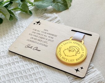 Premio de Buena Lista Personalizado - Medalla de Buena Lista - Regalo de Recuerdo de Navidad - Relleno de caja de Nochebuena