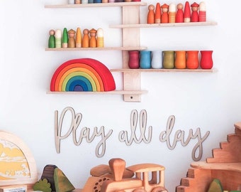 Play all day - Play Sign - Neutral Playroom Decor - Playroom Art - Wood Script - Playroom Decoration - Kids Room Decor - Gender Neutral Play
