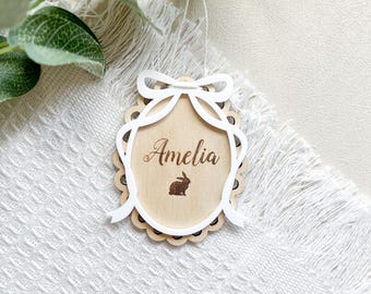 Personalised Bow Easter Basket Name Tag | Custom Easter Basket Decor | Bow decor