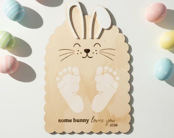 Some Bunny Loves You Footprint Plaque | Baby’s First Easter Keepsake | Personalised Easter Bunny Decor