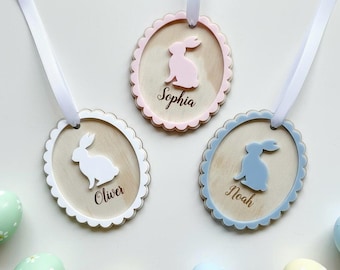 Personalised Easter Basket Name Tag | Bunny Acrylic and Wood Easter Basket Tag