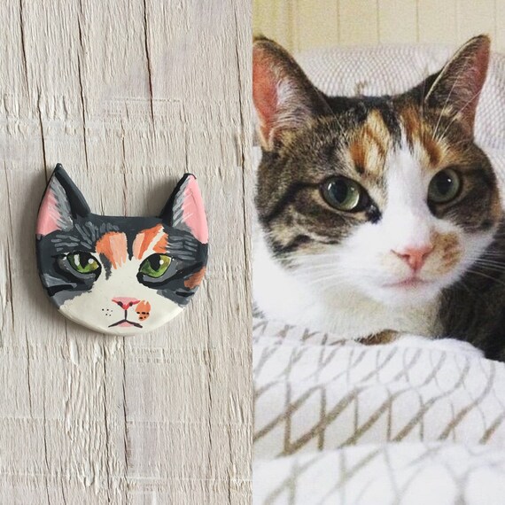 Custom polymer clay cat portrait magnet Custom cat pillow | Etsy