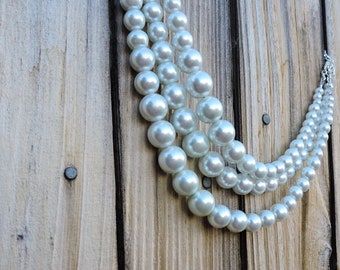 Iridescent strands of pearl necklace handmade multi-strand original