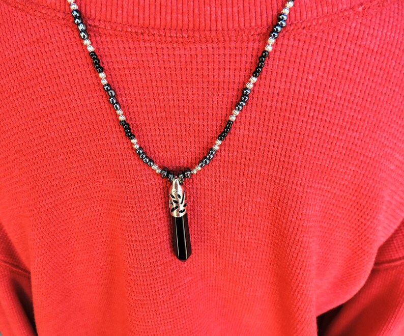 Dark Silver and Black Men's Necklace Etsy