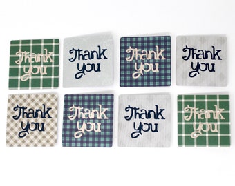 Plaid and Marble Thank You Cards - Set of 8 - Small Notecards - 3" x 3" - Green, Blue, Brown, Grey - Gift Enclosures, Order Packaging, etc.