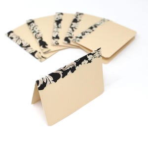 Lot de 6 cartes de correspondance pêche clair - motif feuille noire d'inspiration vintage - petites cartes de correspondance de tous les jours - bord déchiré - 3" x 4"